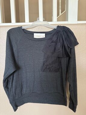 Thread Social Charcoal Gray Sweater with Shoulder Bow